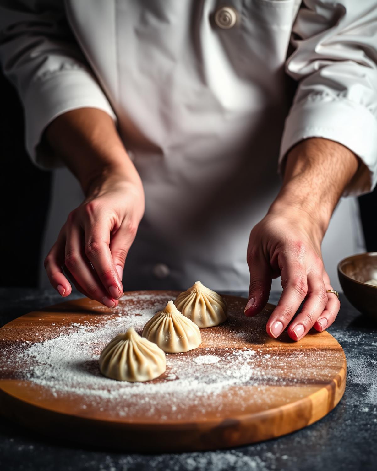 Chef façonnant des momos à la main